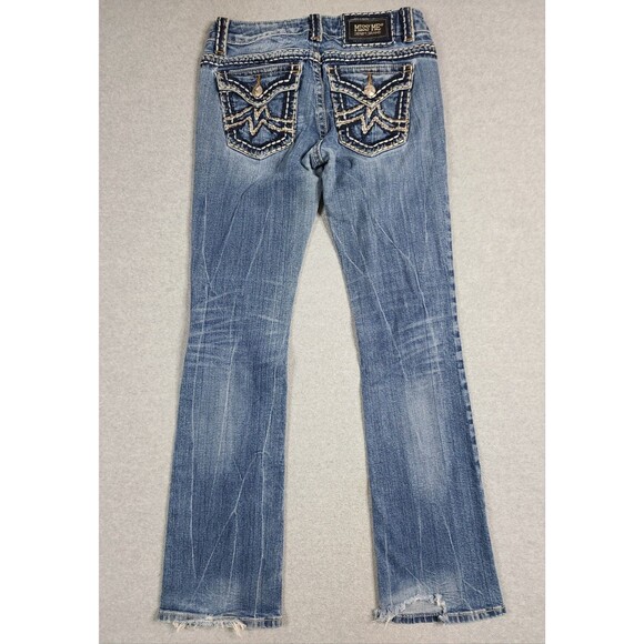 Miss Me Jeans 28 Blue Irene Boot Stretch Low Rise Distressed Denim Pants - Picture 2 of 16